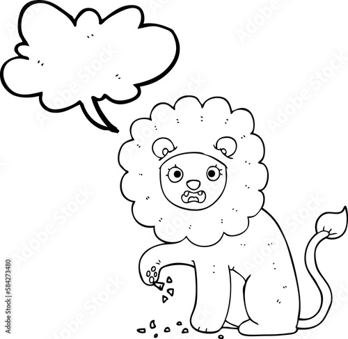 speech bubble cartoon lion with thorn in foot