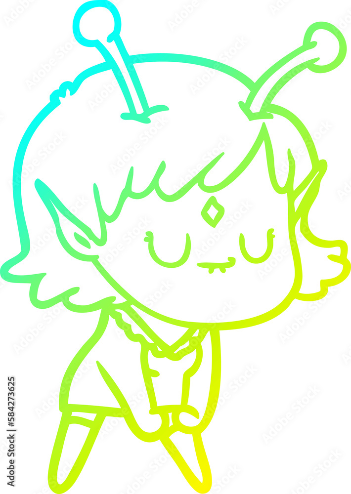 cold gradient line drawing cartoon alien girl doing muscle pose cold gradient line drawing cartoon alien girl doing muscle pose