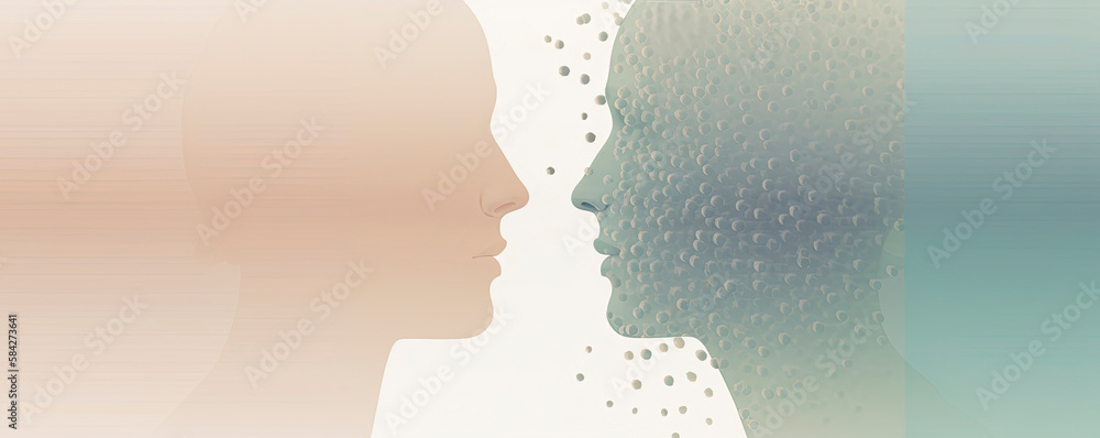 Human consciousness illustrated through design and color on a human silhouette created with Generative AI technology Human consciousness illustrated through design and color on a human silhouette created with Generative AI technology