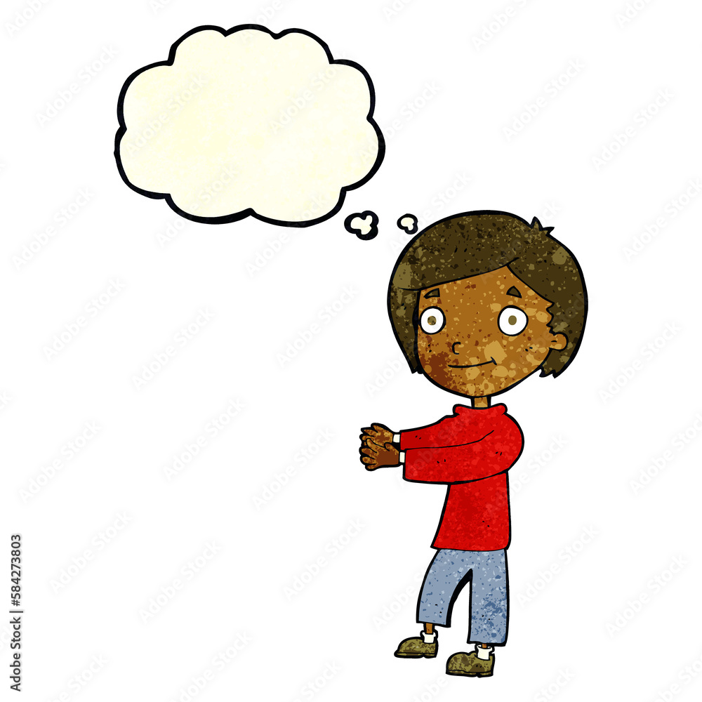 cartoon happy boy with thought bubble cartoon happy boy with thought bubble