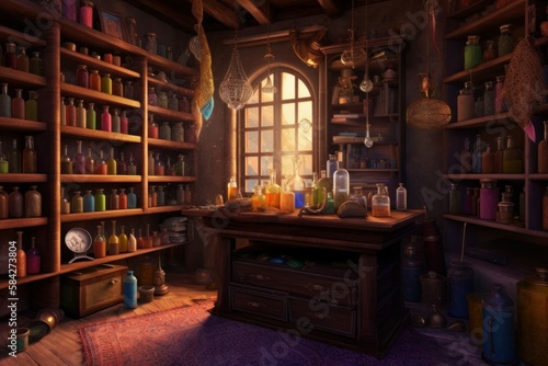 Alchemist's Room Full of Potions and Elixirs for Medieval Fantasy RPG [Generative AI]