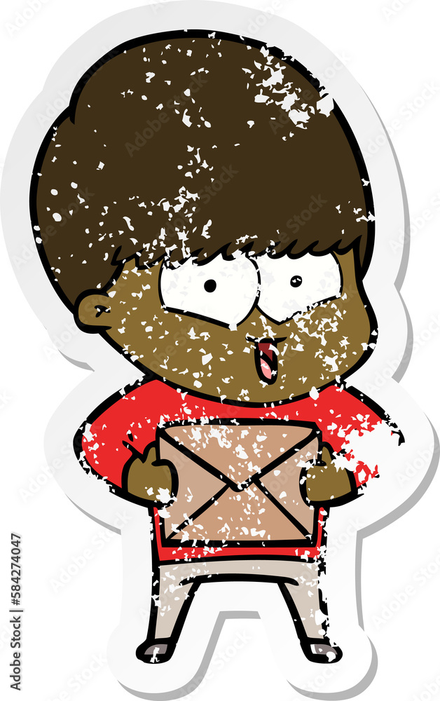 distressed sticker of a cartoon happy boy distressed sticker of a cartoon happy boy