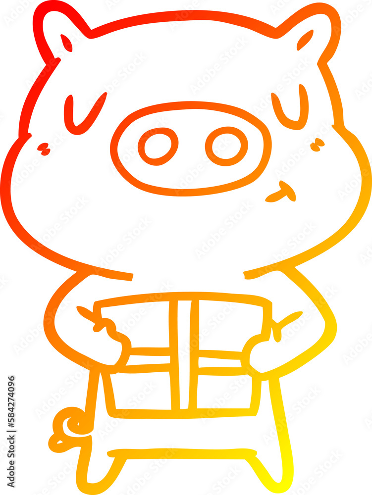 warm gradient line drawing cartoon christmas pig warm gradient line drawing cartoon christmas pig