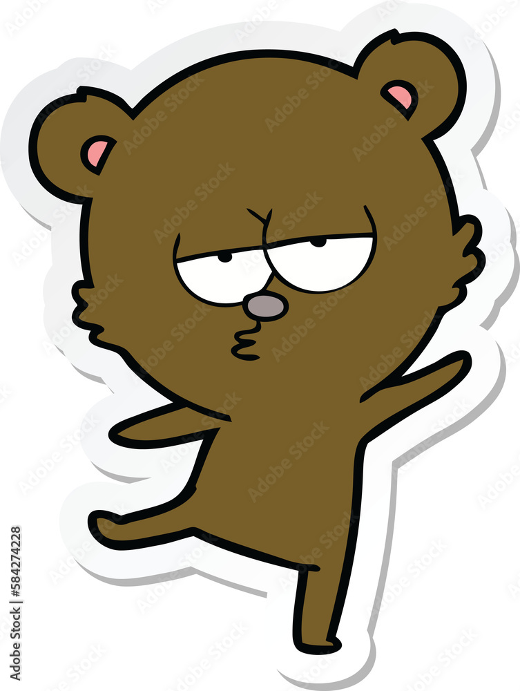 sticker of a bored bear cartoon sticker of a bored bear cartoon