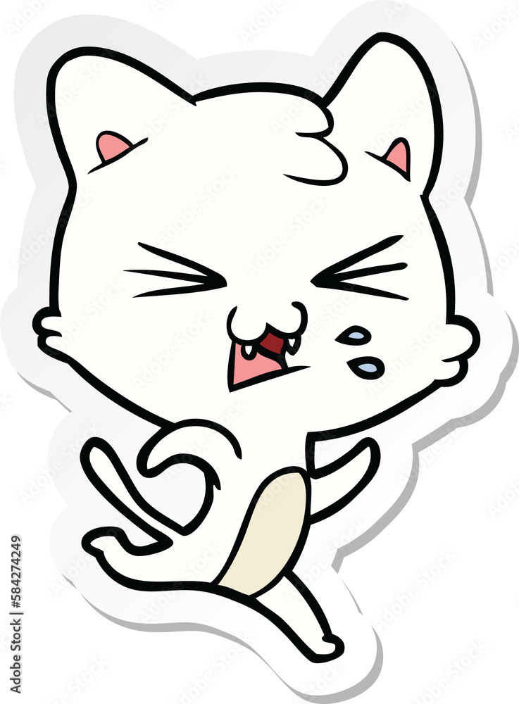 sticker of a cartoon hissing cat sticker of a cartoon hissing cat