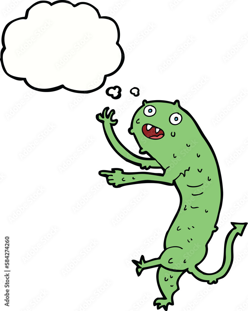 cartoon gross little monster with thought bubble cartoon gross little monster with thought bubble