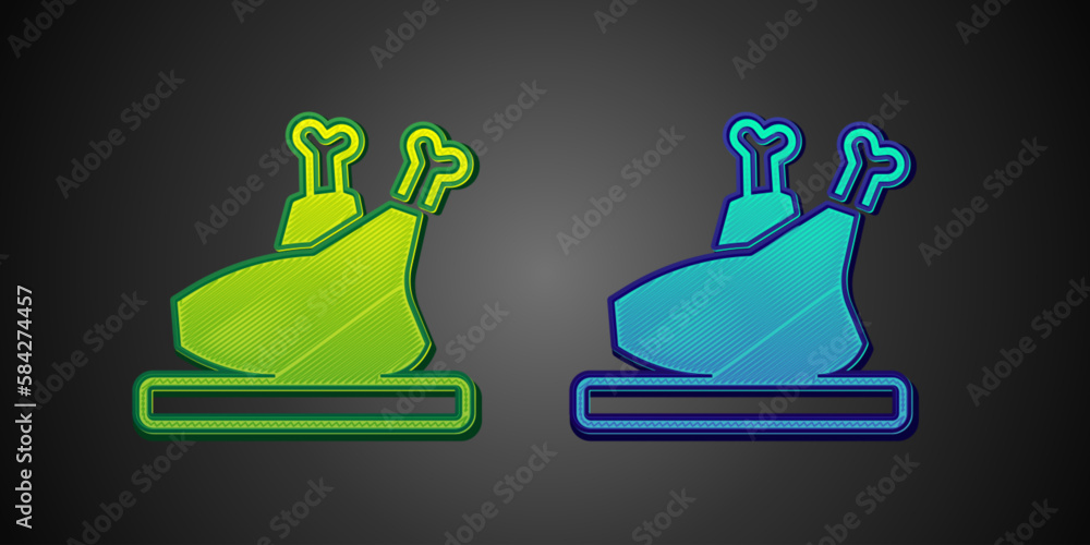 Green and blue Roasted turkey or chicken icon isolated on black background. Vector Green and blue Roasted turkey or chicken icon isolated on black background. Vector