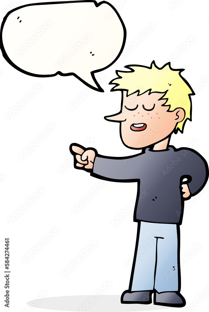 cartoon man pointing with speech bubble