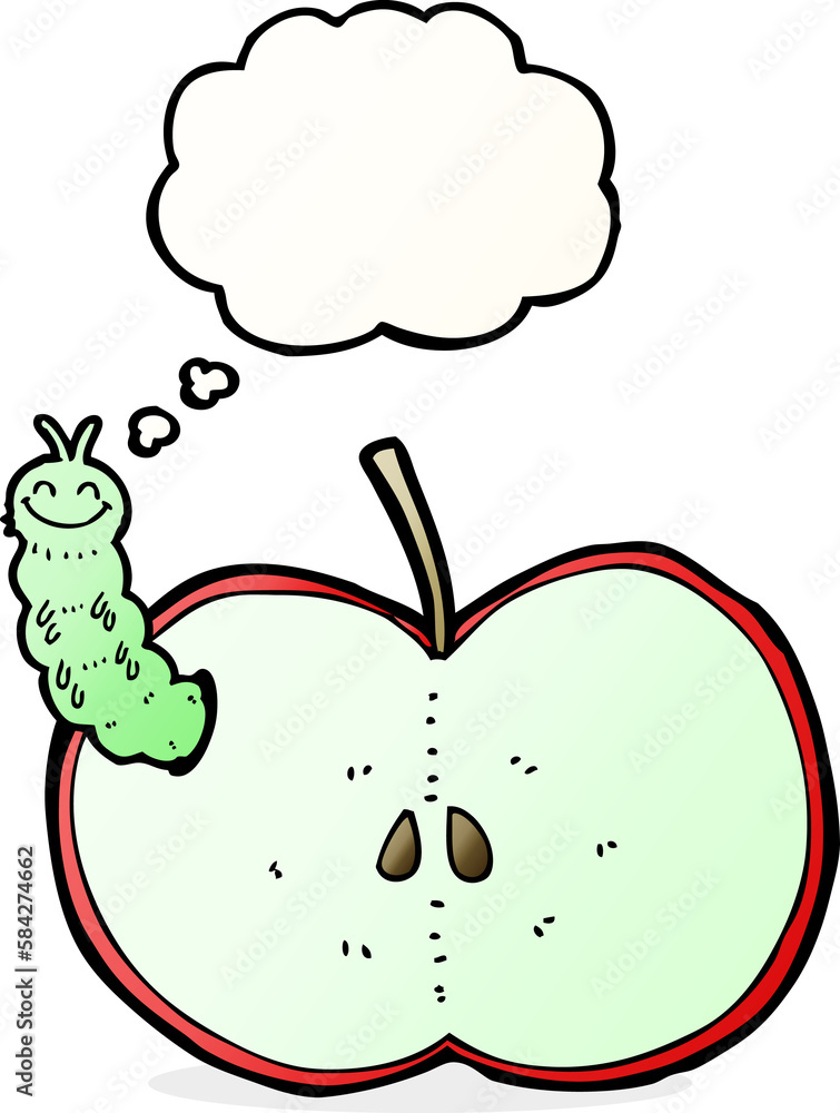 cartoon bug eating apple with thought bubble cartoon bug eating apple with thought bubble