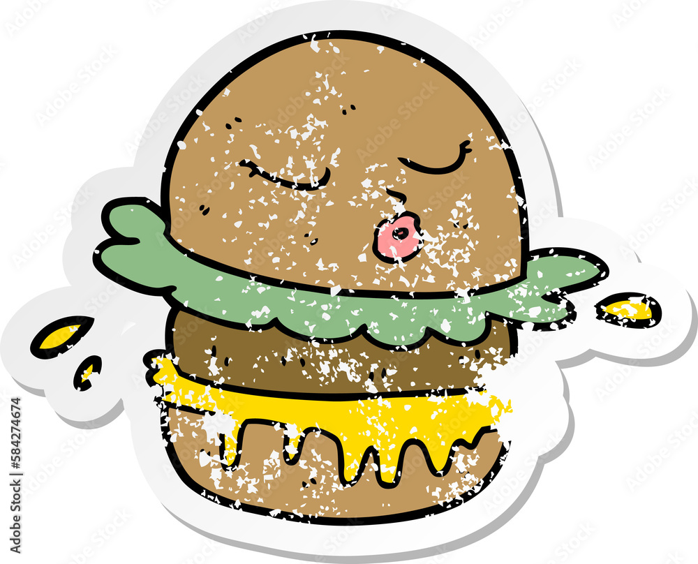distressed sticker of a cartoon fast food burger distressed sticker of a cartoon fast food burger