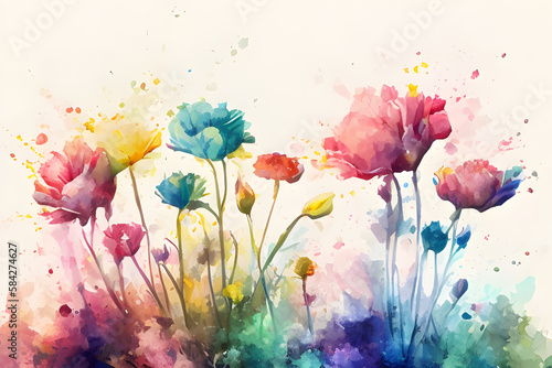 Illustration of a flower meadow in spring. Generative AI. © :)