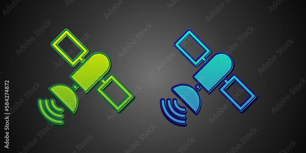 Green and blue Satellite icon isolated on black background. Vector Green and blue Satellite icon isolated on black background. Vector