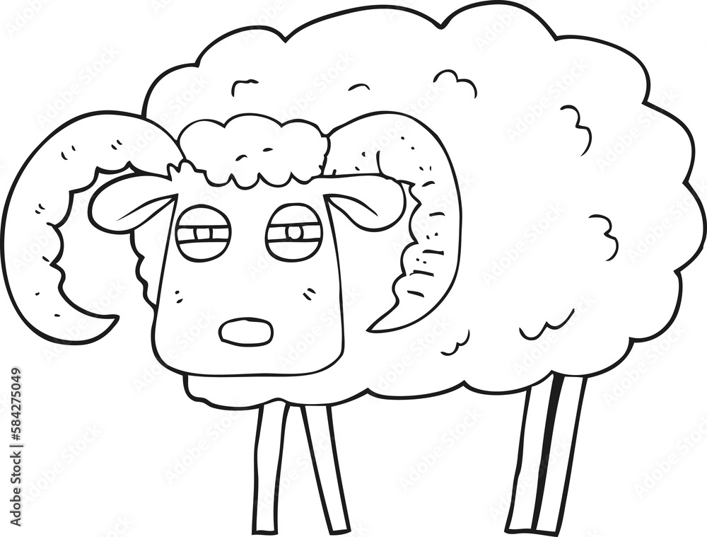 Fototapeta premium black and white cartoon ram covered in mud