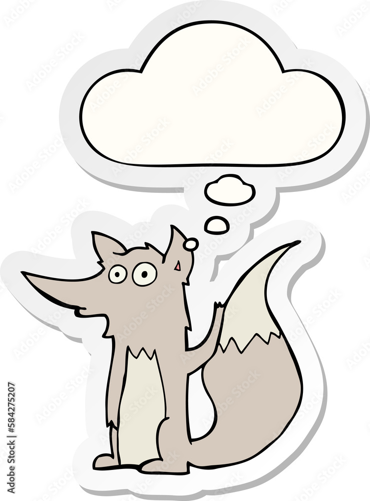 cartoon wolf and thought bubble as a printed sticker cartoon wolf and thought bubble as a printed sticker