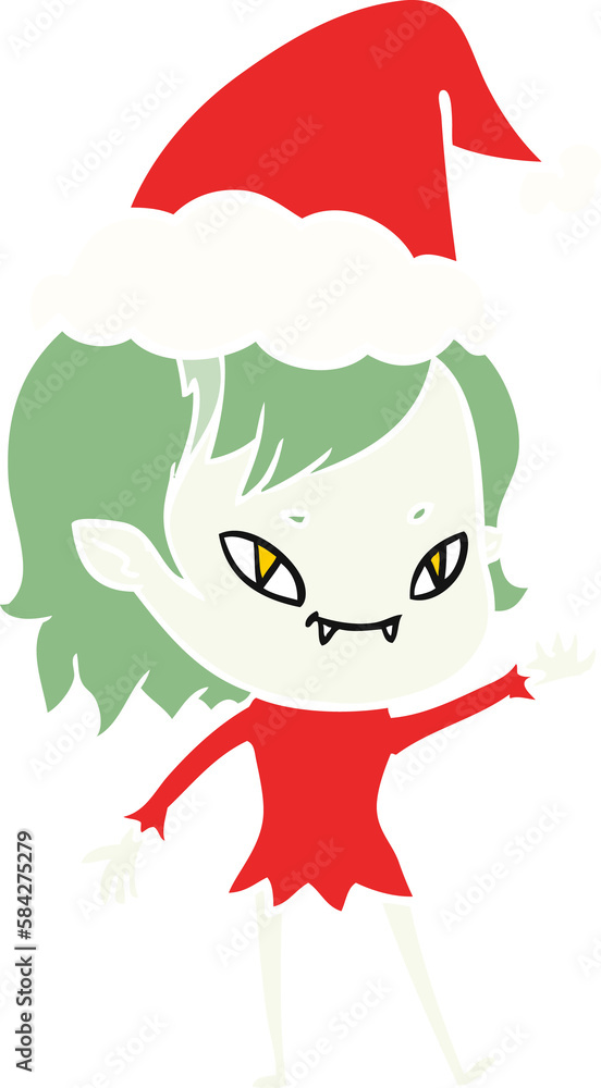 flat color illustration of a friendly vampire girl wearing santa hat flat color illustration of a friendly vampire girl wearing santa hat