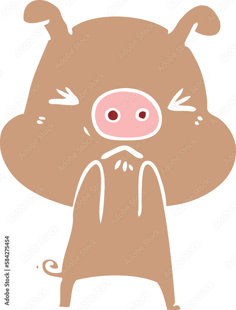 flat color style cartoon angry pig