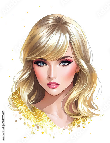Watercolor beauty young woman. Hand drawn portrait of attractive girl