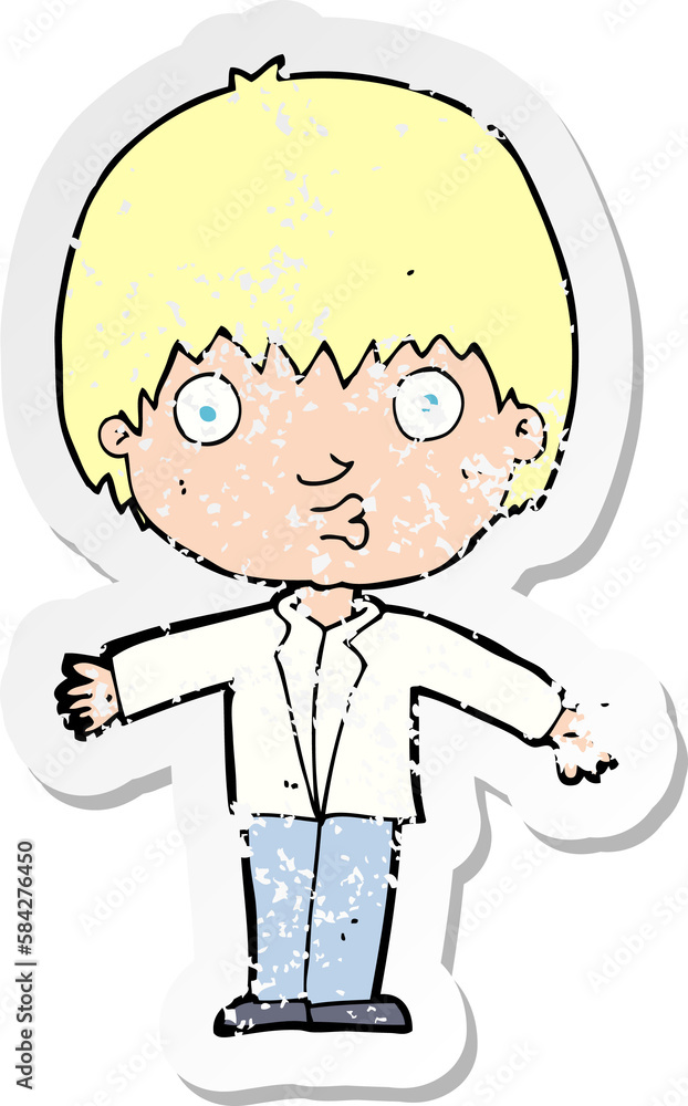 retro distressed sticker of a cartoon amazed boy retro distressed sticker of a cartoon amazed boy