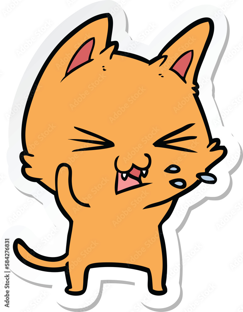 sticker of a cartoon cat hissing sticker of a cartoon cat hissing