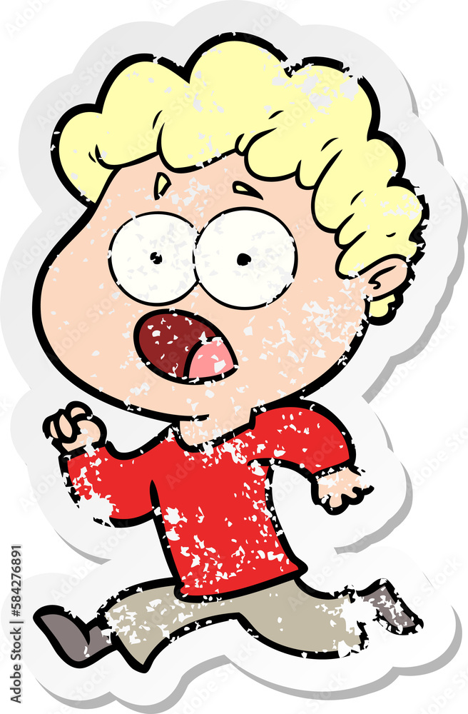 distressed sticker of a cartoon man gasping in surprise distressed sticker of a cartoon man gasping in surprise