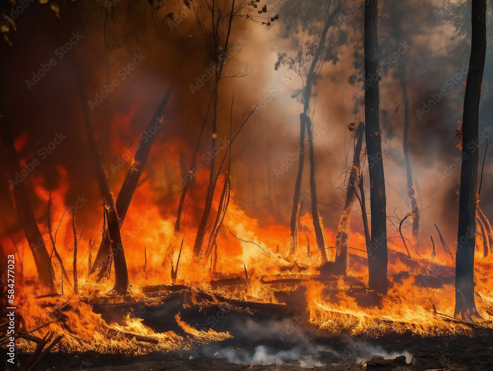 forest ablaze, fierce flames and smoke, urgent call for firefighting, generative AI forest ablaze, fierce flames and smoke, urgent call for firefighting, generative AI