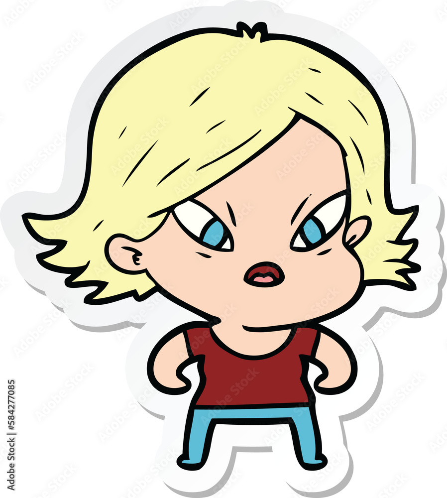 sticker of a cartoon stressed woman sticker of a cartoon stressed woman
