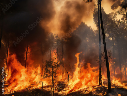 Fotografia, Obraz intense forest blaze, destructive wildfire, emergency response, generative AI