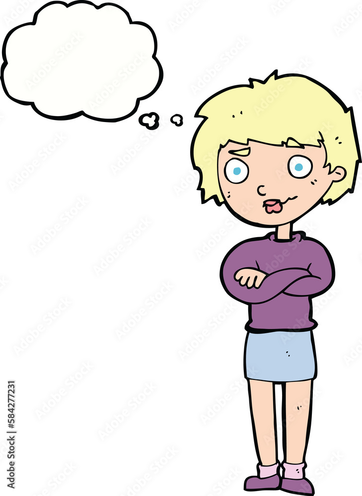 cartoon annoyed woman with thought bubble