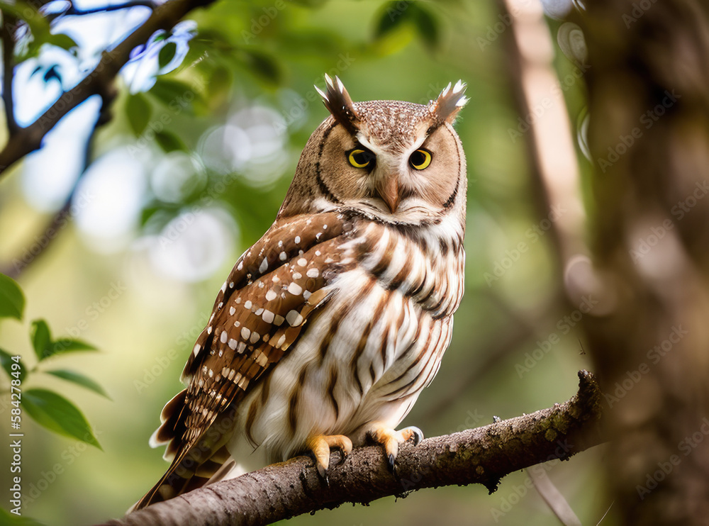 owl on tree branch in a forest owl on tree branch in a forest