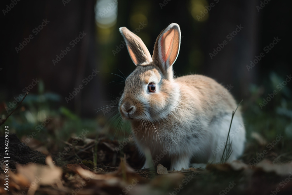 Fototapeta premium Cute easter bunny in the forest. Generative AI