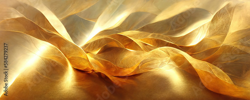gold luxury wave design Abstract elements with glitter effect on golden background, generative ai.