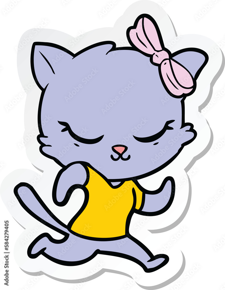 sticker of a cute cartoon cat with bow sticker of a cute cartoon cat with bow