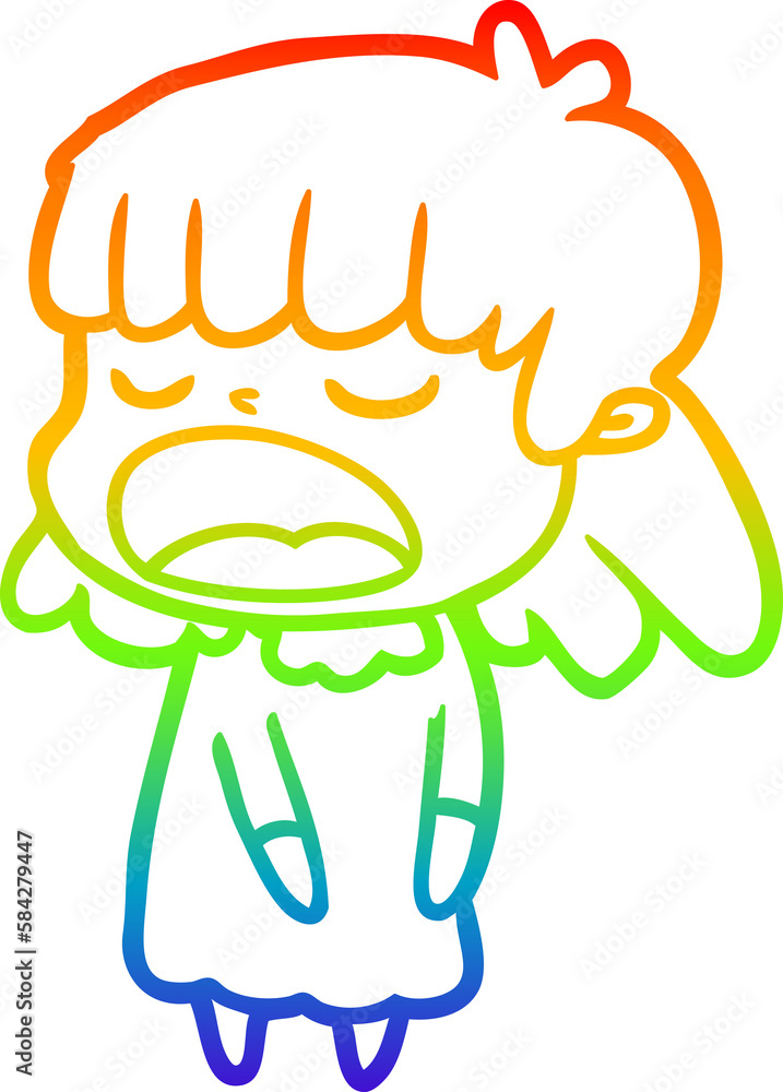 rainbow gradient line drawing cartoon woman talking loudly rainbow gradient line drawing cartoon woman talking loudly