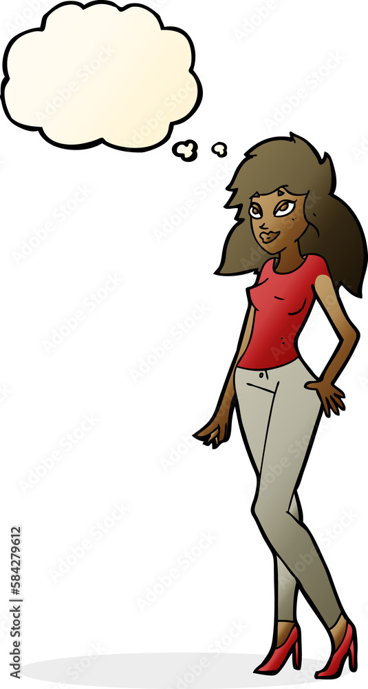 cartoon pretty woman with thought bubble cartoon pretty woman with thought bubble