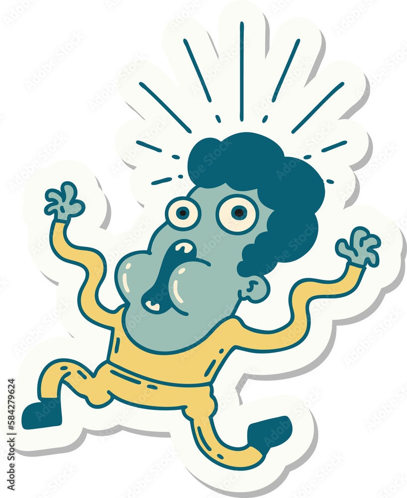 sticker of tattoo style frightened man sticker of tattoo style frightened man