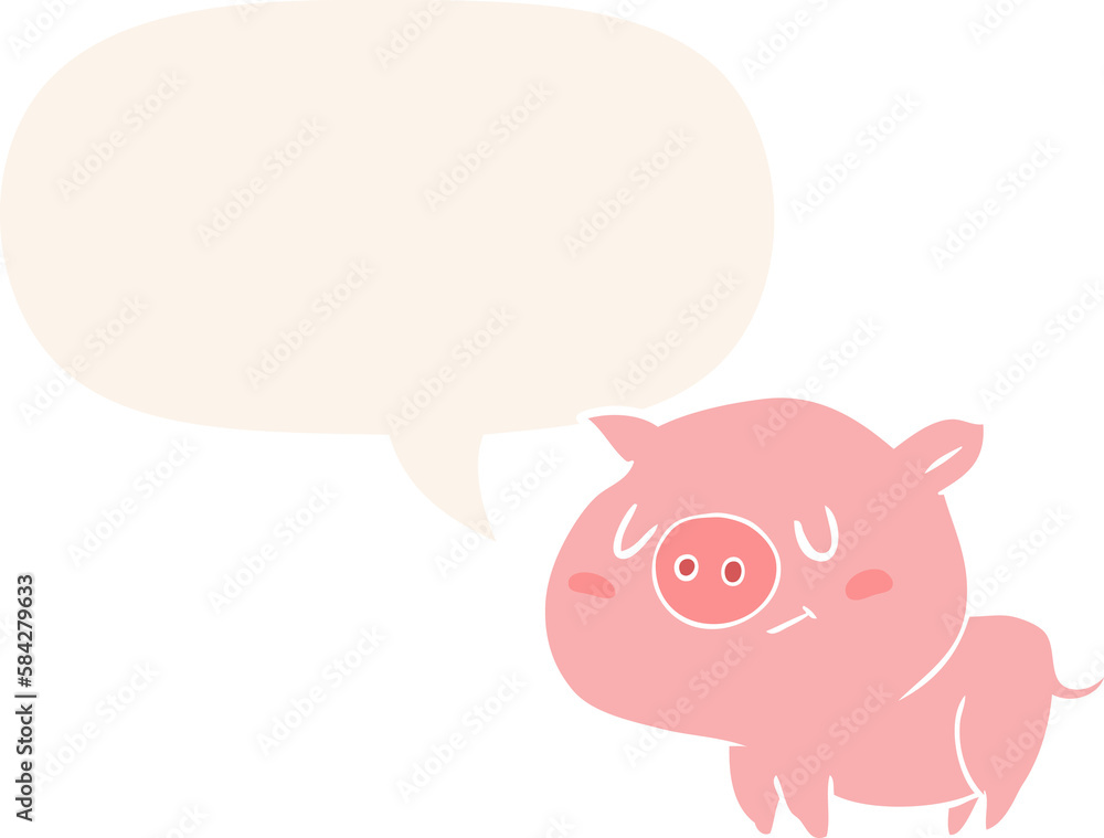 cute cartoon pig and speech bubble in retro style cute cartoon pig and speech bubble in retro style