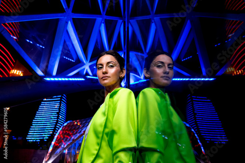 night city portrait of a girl in neon light