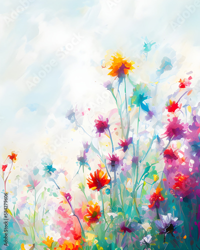 Illustration of a flower meadow in spring. Generative AI. © :)