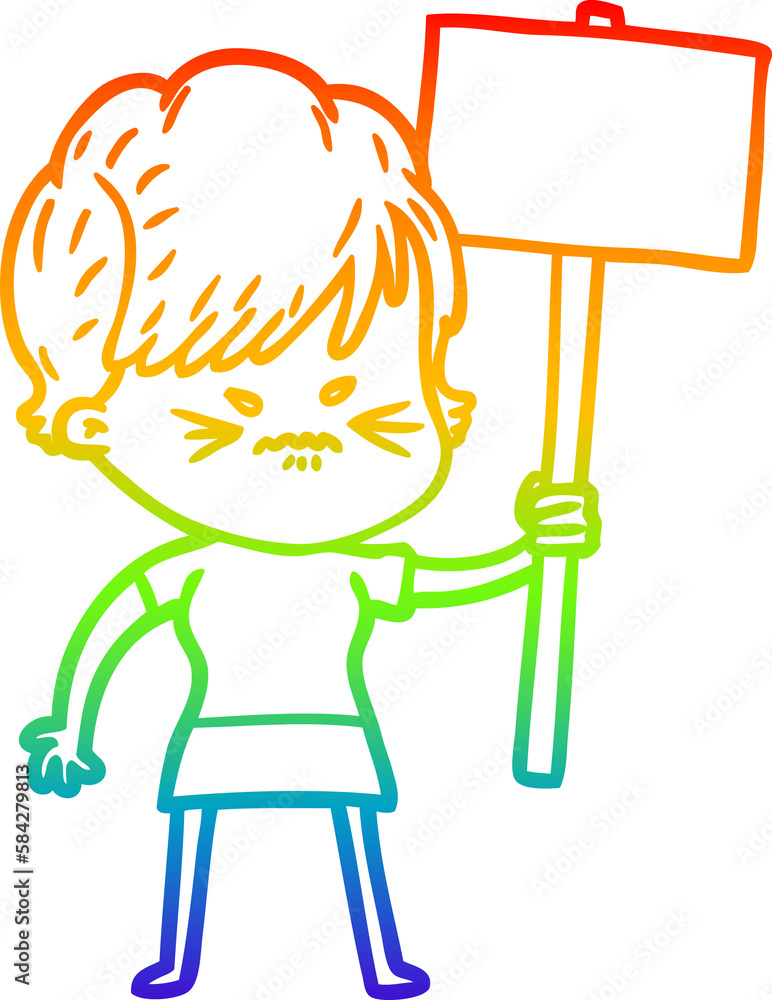 rainbow gradient line drawing cartoon frustrated woman rainbow gradient line drawing cartoon frustrated woman