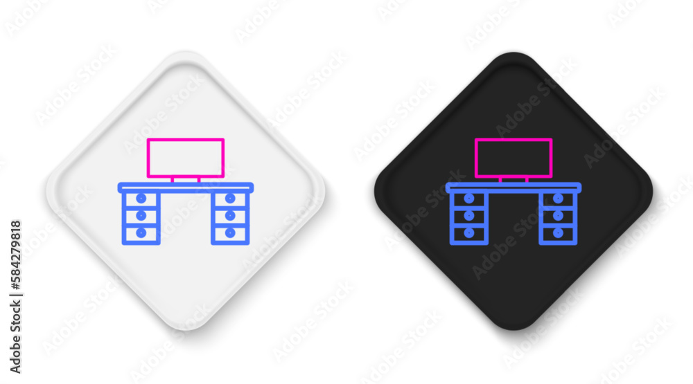 Line Office desk icon isolated on white background. Colorful outline concept. Vector Line Office desk icon isolated on white background. Colorful outline concept. Vector