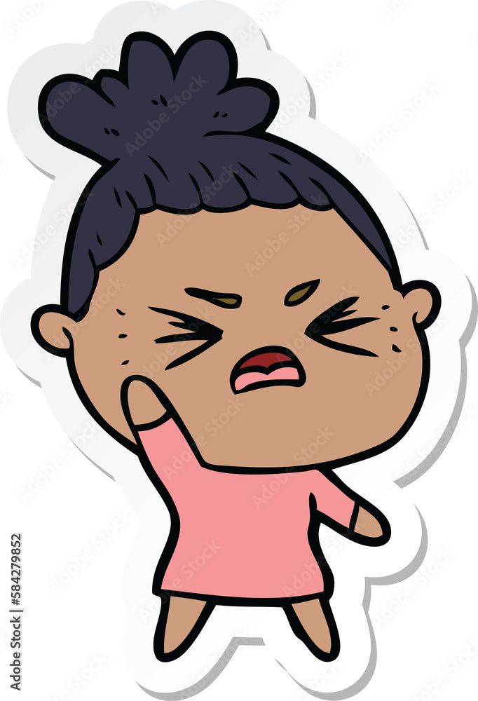 sticker of a cartoon angry woman sticker of a cartoon angry woman