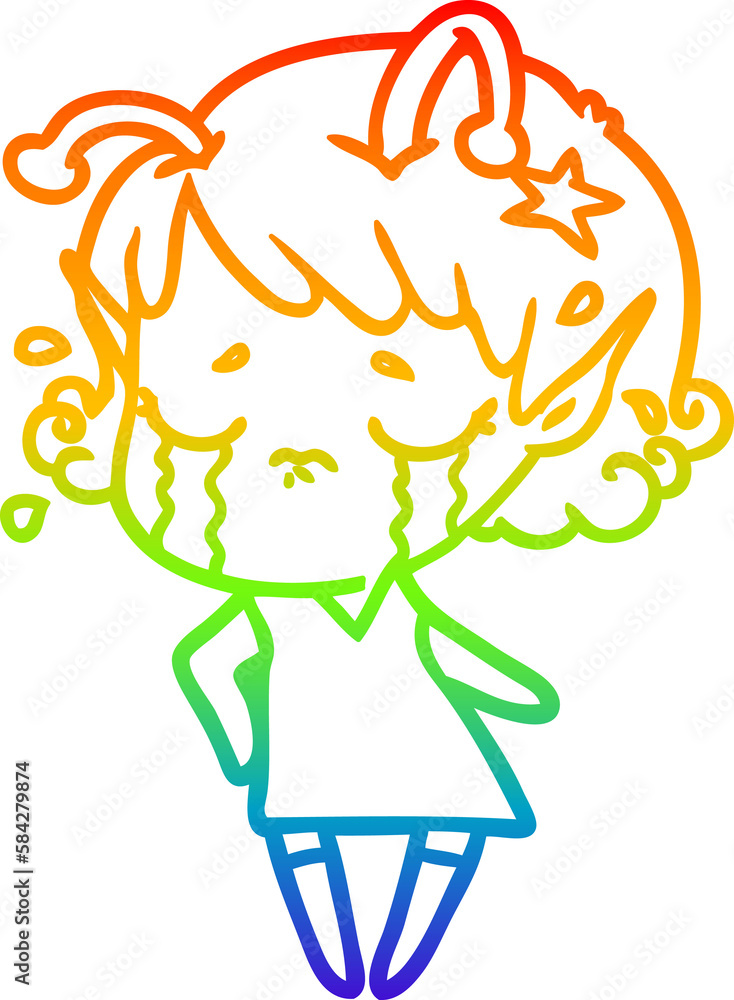 rainbow gradient line drawing cartoon crying alien girl rainbow gradient line drawing cartoon crying alien girl
