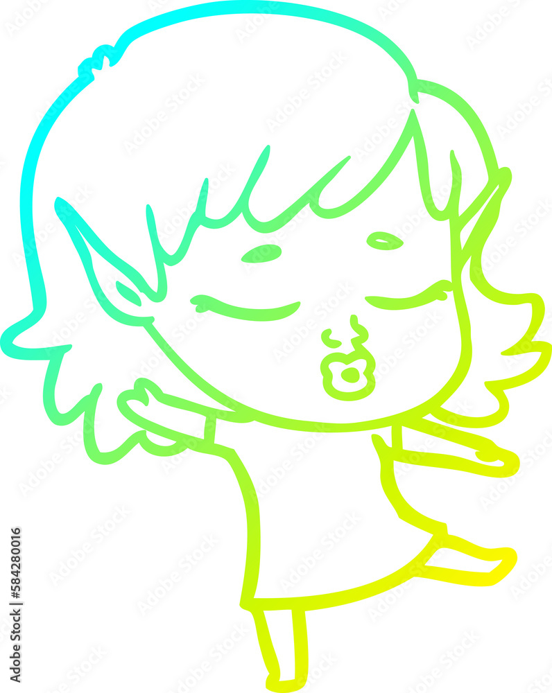 cold gradient line drawing pretty cartoon elf girl cold gradient line drawing pretty cartoon elf girl