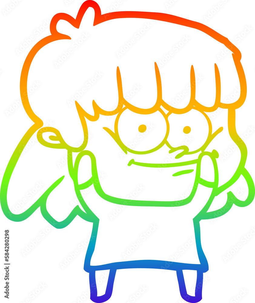 rainbow gradient line drawing cartoon smiling woman rainbow gradient line drawing cartoon smiling woman