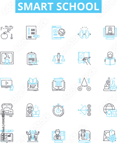 Smart school vector line icons set. Smart, School, Technology, Learn, Innovative, Intelligent, Digital illustration outline concept symbols and signs