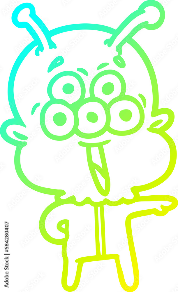 cold gradient line drawing happy cartoon alien