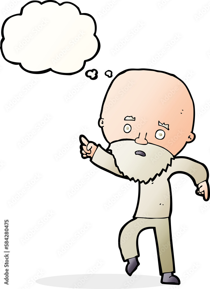 cartoon worried old man pointing with thought bubble cartoon worried old man pointing with thought bubble