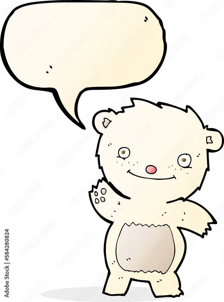 cartoon waving polar bear cub with speech bubble cartoon waving polar bear cub with speech bubble