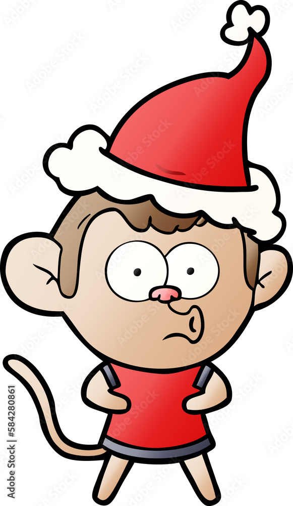 gradient cartoon of a surprised monkey wearing santa hat gradient cartoon of a surprised monkey wearing santa hat
