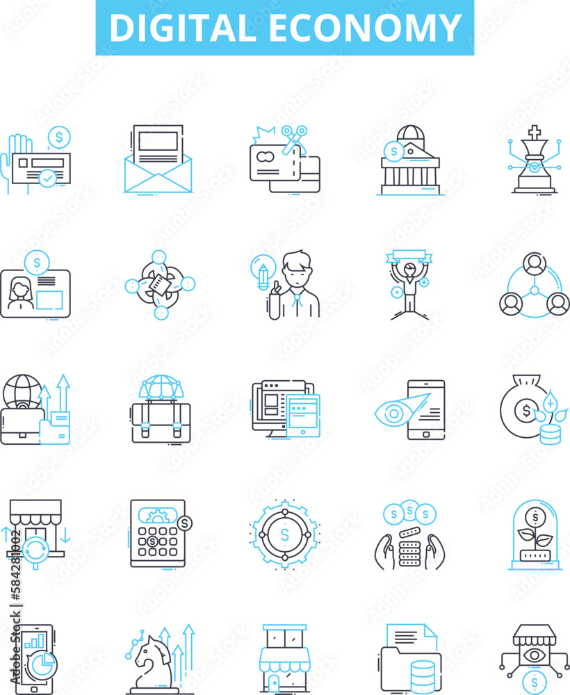 Digital economy vector line icons set. digital, economy, technology, online, commerce, services, finance illustration outline concept symbols and signs Digital economy vector line icons set. digital, economy, technology, online, commerce, services, finance illustration outline concept symbols and signs